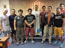 Fr Herman AoS Durban with some of the crew of Seroja Lima at Mass