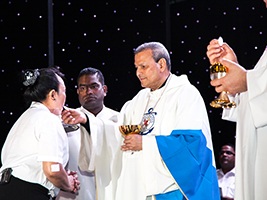 Bishop Joseph Kalathiparambil celebrates Mass for the crew on board mv Britannia