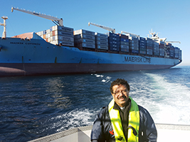 AoS Cape Town port chaplain Fr Gerardo Garcia meets crew members on their ship