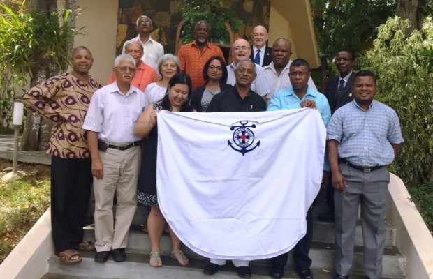 Fr Colum Kelly from AoS Great Britain with chaplains and volunteers from Africa and the Indian Ocean